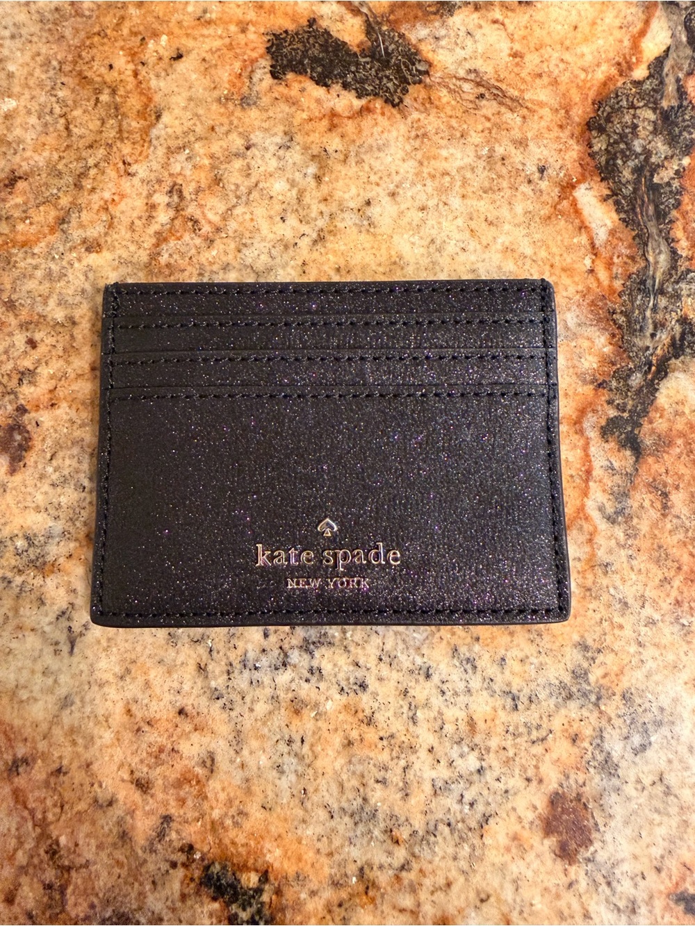 Kate Spade black glitter slim card holder